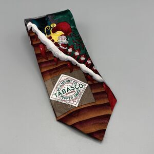 Vtg Tabasco Pepper Sauce Santa Christmas Novelty Necktie Redd Pepper Reindeer